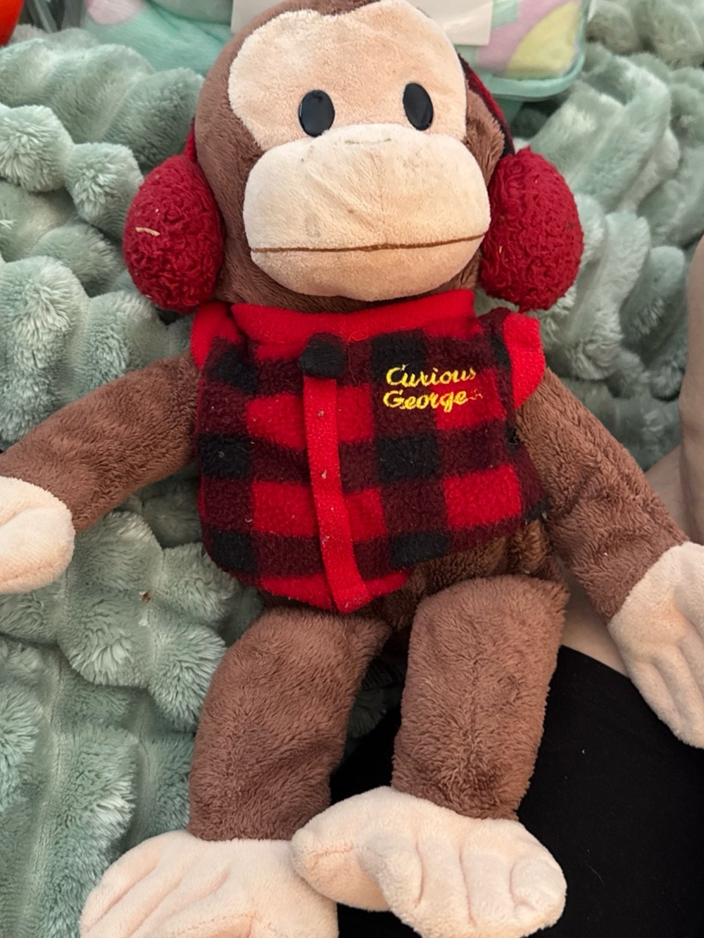 Curious George Plush Monkey in Red Plaid Vest
